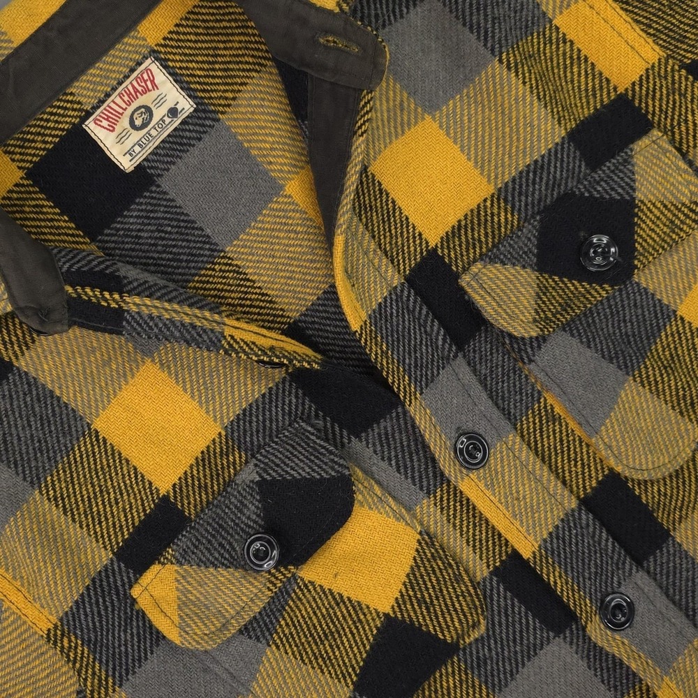 Vintage Chill Chaser Shirt Mens Medium Buffalo Yellow Plaid Flannel Wool Heavy